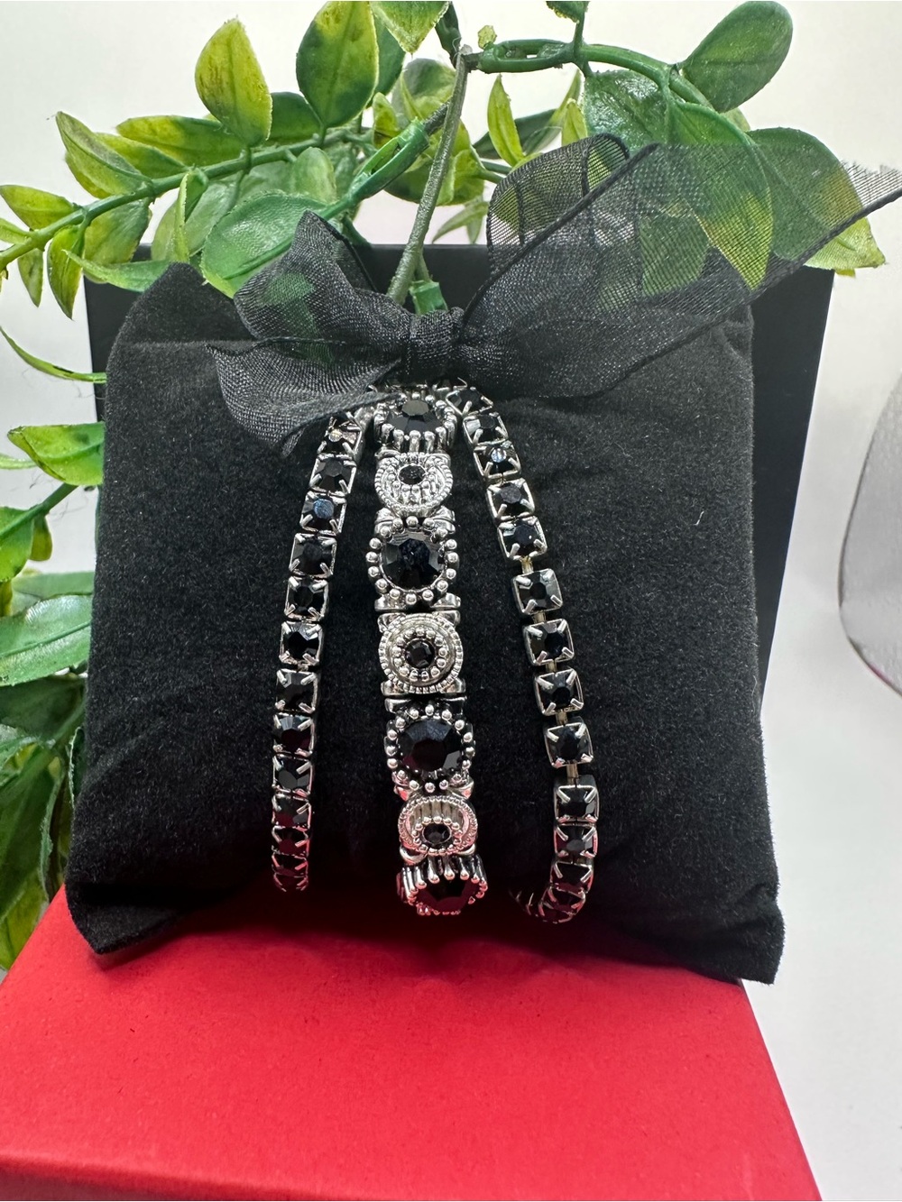 Black and Silver Crystal Tennis Stack Bracelet - Women Jewelry